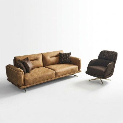 Sofa Set Compleet Bankstel 31 Zitsfauteuil Kunstleer Bruin Set 2-delig