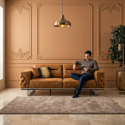 Vierzitsbank 4-zitsbanken Kunstleer Bruin Woonkamer Luxe