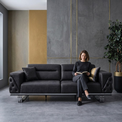 Dries zitsbank 3-zitsbanken Zwart kunstleer Woonkamer Luxe