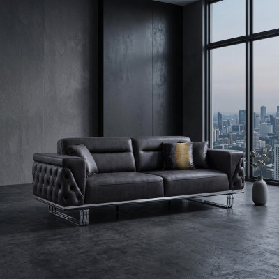 Dries zitsbank 3-zitsbanken Zwart kunstleer Woonkamer Luxe