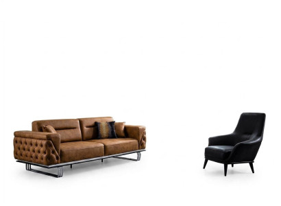 Sofa set complete sofa 31 seat armchair faux leather brown set 2-piece
