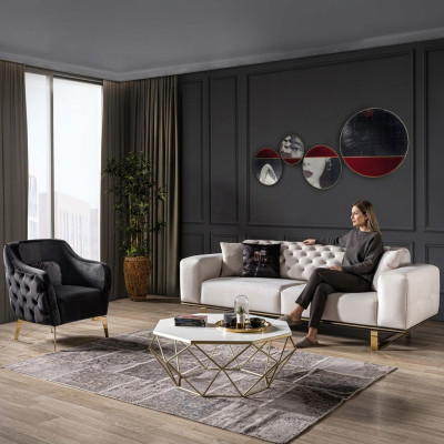 Chesterfield bankstel bank 3-zits fauteuil stof luxe wit bankstellen -> Chesterfield bankstel bank 3-zits fauteuil stof luxe wit bankstellen