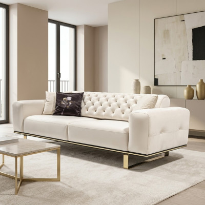 Driepersoons Chesterfield bank 3-zits bank Witte stof Woonkamer Luxe
