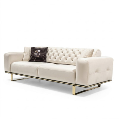 Driepersoons Chesterfield bank 3-zits bank Witte stof Woonkamer Luxe