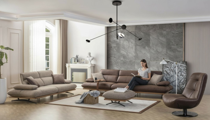 Bankstel Bankstel 4+3+1 Zits fauteuil Luxe kunstleer Bruin Groep