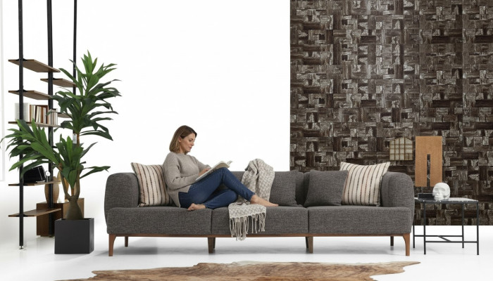 Driesitsbank 3-zitsbanken Grijs Stof Woonkamer Luxe Modern Nieuw