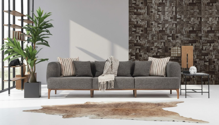 Driesitsbank 3-zitsbanken Grijs Stof Woonkamer Luxe Modern Nieuw