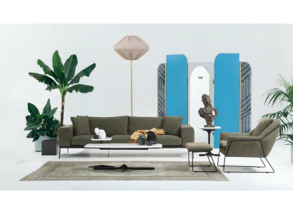 Moderne bankstel driepersoons fauteuil bank stoffen meubelgroep set