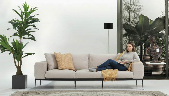 Driespersoons bank 3-zits banken beige stof woonkamer luxe modern nieuw