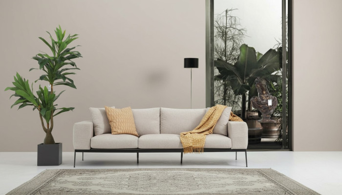 Driespersoons bank 3-zits banken beige stof woonkamer luxe modern nieuw