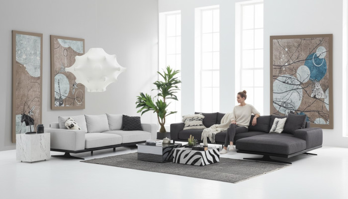 Bankstel Hoekbank L-Vorm Tweezitter Zits Fauteuil Stof Grijs 3-delig