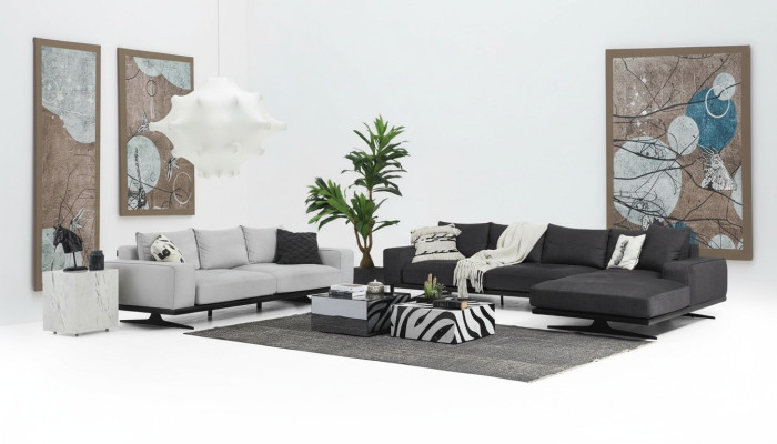 Bankstel Hoekbank L-Vorm Tweezitter Zits Fauteuil Stof Grijs 3-delig