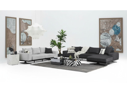 Bankstel Hoekbank L-Vorm Tweezitter Zits Fauteuil Stof Grijs 3-delig