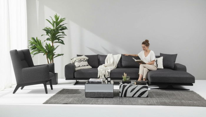 Hoekbank L-vorm Fauteuil Bank Woonkamer Grijs Modern Stof Bankstellen Zitplaatsen
