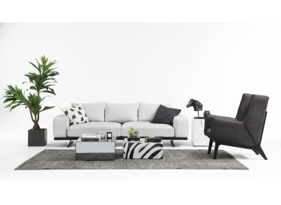 Sofa set Bank 3-zits fauteuil Driezits Grijs Modern Stof Zitplaats