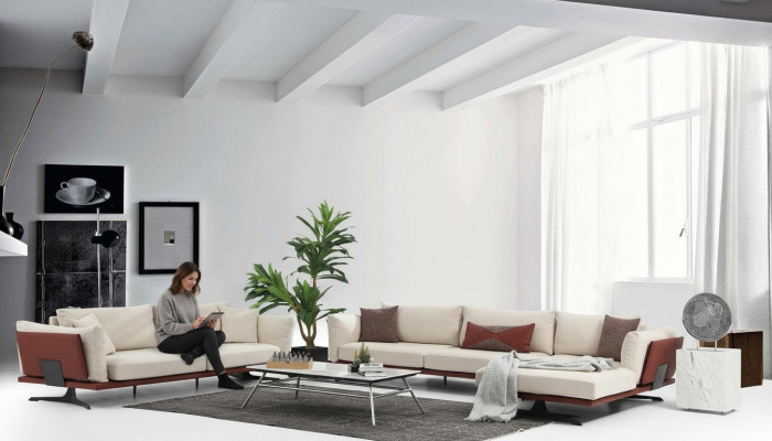 Sofaset hoekbank L-vorm 2-zits Beige Modern Stoffen bankstel met hoek