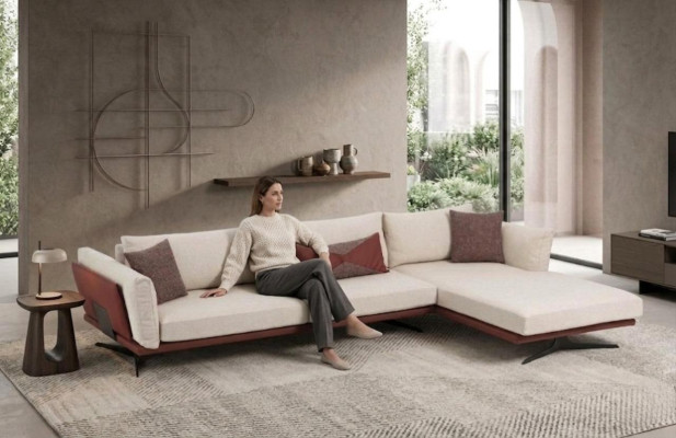 Hoekbank L-vorm Beige Modern Stof Ontwerp Woonkamer Bank Polyester