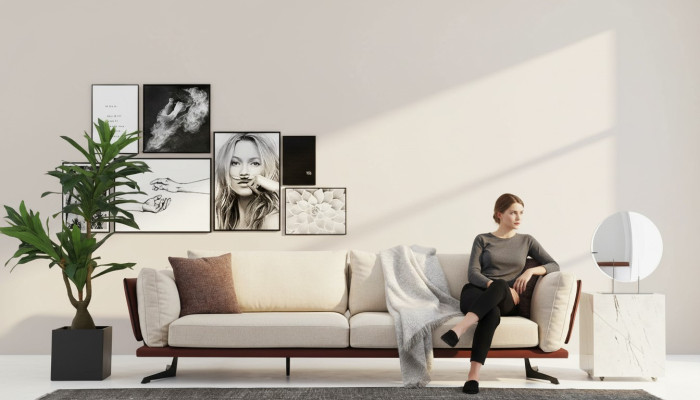 Driedelig bankstel 3-zits stof beige modern design woonkamer luxe