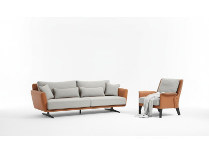 Sofaset 21-zits woonkamerbank Oranje stof fauteuil tweezits