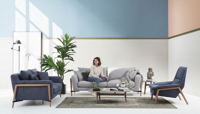 Sofa set 2-zitsbank Modern stof set Blauw Groep Woonkamer