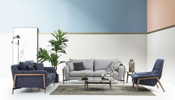 Sofa set 2-zitsbank Modern stof set Blauw Groep Woonkamer