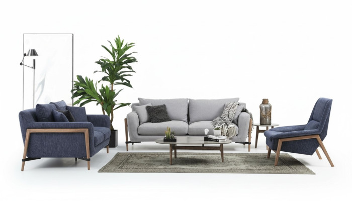 Sofa set 2-zitsbank Modern stof set Blauw Groep Woonkamer