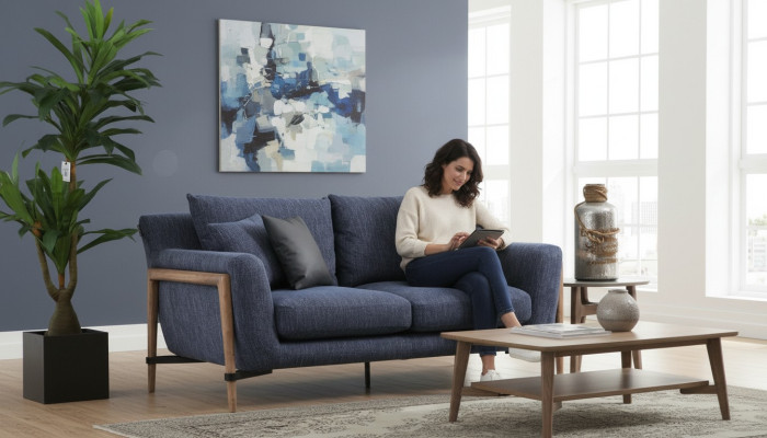Vierzitsbank 4-zits stoffen bankstellen Modern Design Woonkamer Blauw