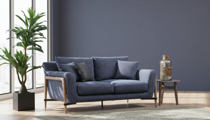 Driepersoonsbank 3-zits Stof Modern Bankstellen Design Woonkamer Blauw.
