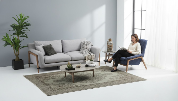 Bankstel 3-zits fauteuil Driepersoons stoffen banken Modern design Grijs