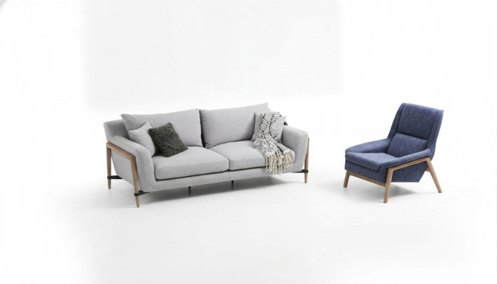 Bankstel 3-zits fauteuil Driepersoons stoffen banken Modern design Grijs