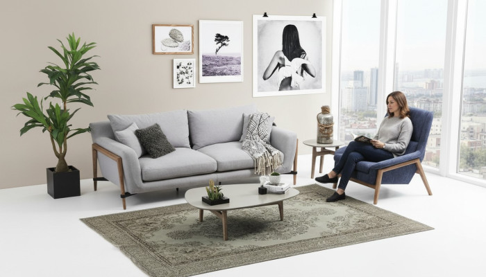 Sofa set 2 zits fauteuil Tweezitter stoffen banken Modern design Grijs