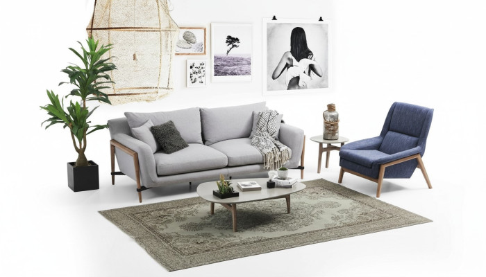 Sofa set 2 zits fauteuil Tweezitter stoffen banken Modern design Grijs