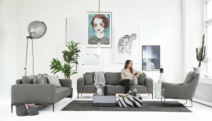 Sofagroep 2-zits bank Moderne stof set grijs groep woonkamer