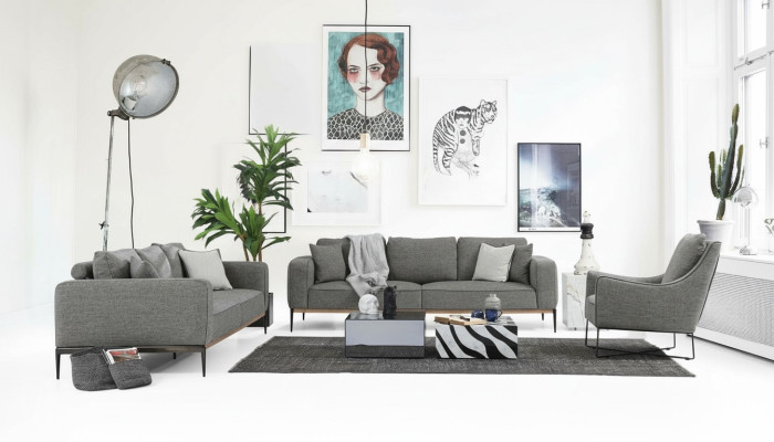 Sofagroep 2-zits bank Moderne stof set grijs groep woonkamer