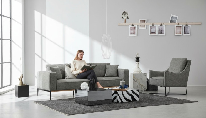 Bankstel 3-zits Fauteuil Driepersoons Stoffen Bankstel Modern Ontwerp Grijs