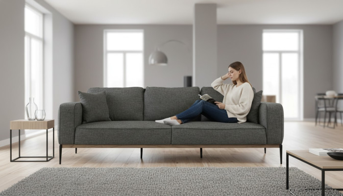 Driepersoonsbank 3-zits Stof Modern Bankstellen Ontwerp Woonkamer Grijs