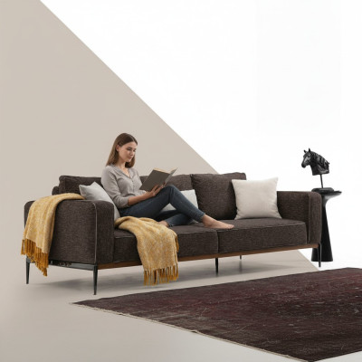 Dries-zitsbank 3-zitter Stof Modern Sofa Ontwerp Woonkamer Grijs