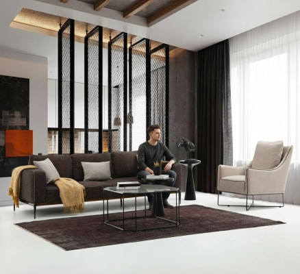 Bankstel 3-zitter fauteuil driezits grijs stof banken modern ontwerp.
