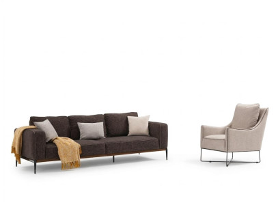 Bankstel 3-zitter fauteuil driezits grijs stof banken modern ontwerp.