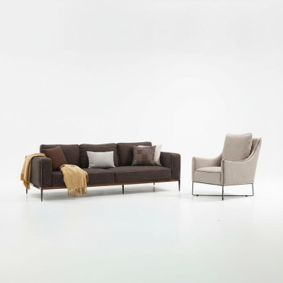 Bankstel 2-zits fauteuil tweezits grijs stof banken modern design