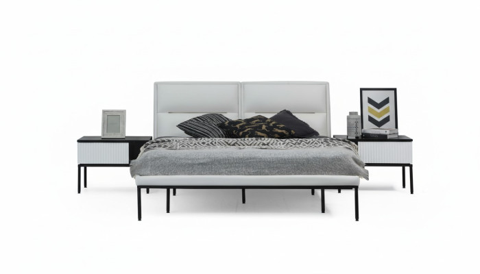 Bed bedframe tweepersoonsbed hout modern wit slaapkamer dubbel ontwerp