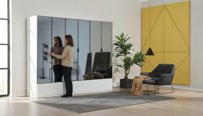 Kledingkast Kast Hout Modern Wit Spiegel Kleding Slaapkamer