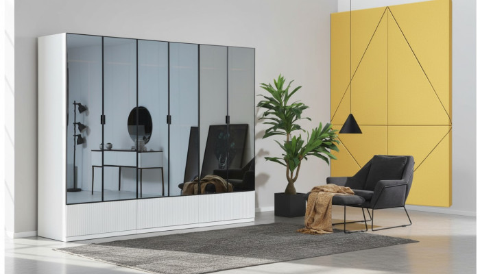 Kledingkast Kast Hout Modern Wit Spiegel Kleding Slaapkamer