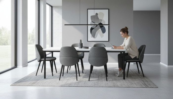 Eetkamer groep Eettafel Stoelen Tafel Hout Set 7delig Grijs Modern Set