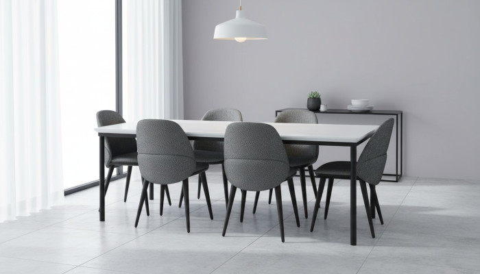 Eetkamer groep Eettafel Stoelen Tafel Hout Set 7delig Grijs Modern Set
