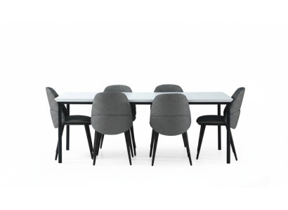 Eetkamer groep Eettafel Stoelen Tafel Hout Set 7delig Grijs Modern Set