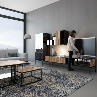 Wandmeubel TV-standaard RTV Lowboard Vitrine Hout Modern Bruin Woonkamer