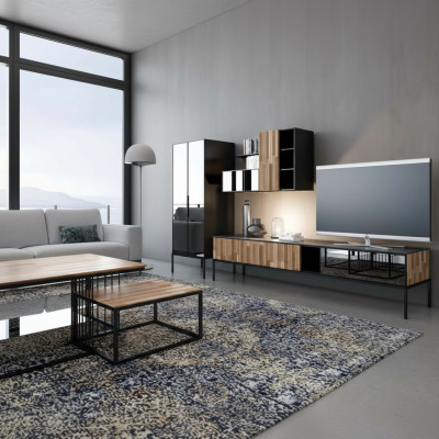 Wandmeubel TV-standaard RTV Lowboard Vitrine Hout Modern Bruin Woonkamer