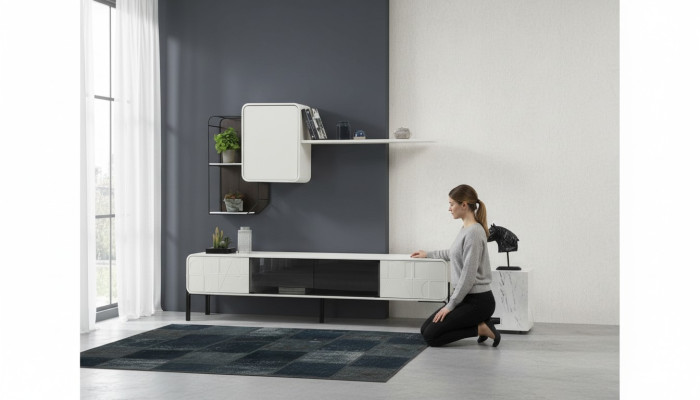 Woonkamerwand RTV laag dressoir planken kast TV-standaard set hout modern wit