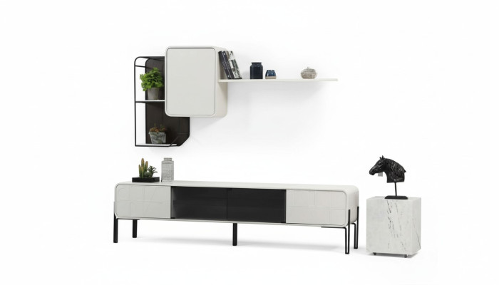 Woonkamerwand RTV laag dressoir planken kast TV-standaard set hout modern wit